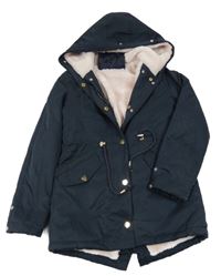 Tmavomodrá šusťáková zimní bunda s kapucí 