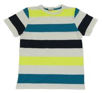 Bílo-modro-neonově žluté pruhované tričko Yigga