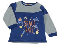 Modrošedá mikina s UFO a potiskem X-mail