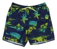 Tmavomodré plážové kraťasy s palmami
