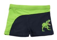 Tmavomodro-zelené nohavičkové plavky s dinosaurem Topolino