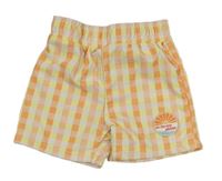 Bílo-žluto-oranžové kostkované UV kraťasy s nášivkou zn. Primark