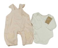 2set - Světlerůžové laclové manšestráky + body Mothercare