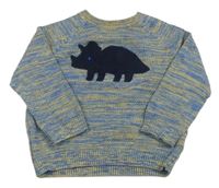 Modro-žlutý melírovaný svetr s dinosaurem Mothercare