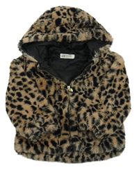 Hnědo-černá vzorovaná kožešinová podšitá bunda s kapucí H&M