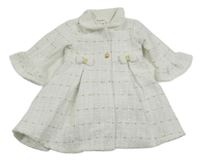 Bílo-zlatý pletený kabát s mašlemi 