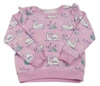 Světlerůžová mikina s labutěmi a volánky St. Bernard