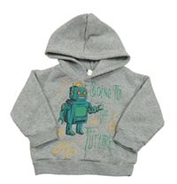 Šedá mikina s robotem a kapucí 
