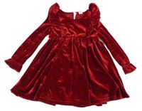 Červené sametové šaty s volánky Shein