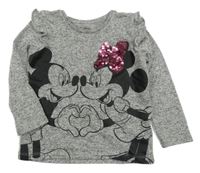 Šedé melírované úpletové triko s Mickeym a Minnie Disney