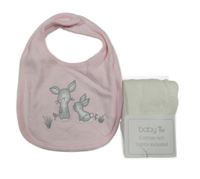 2set - Světlerůžový bryndák se zajíčky + bílé punčocháče - nové