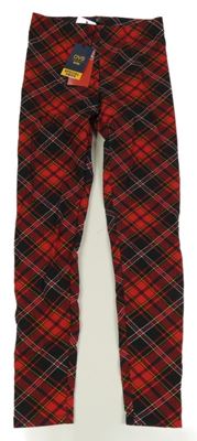 Nové - Červeno-černé kárované legíny