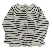 Béžovo-tmavomodrý pruhovaný propínací svetr Next