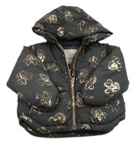 Antracitová šusťáková zateplená bunda s Minnie a kapucí George