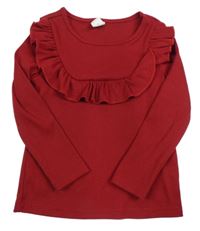 Červené žebrované triko s volánkem Shein