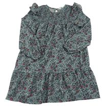 Šedé šaty s kytičkami a volánky zn. Primark