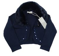 Nové - Tmavomodré svetrové bolerko s odepínacím kožíškem Rocha John Rocha