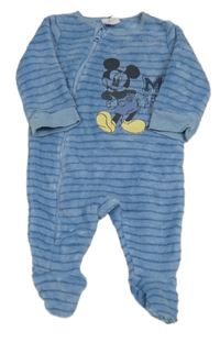 Modrý pruhovaný chlupatý overal s Mickeym Disney 