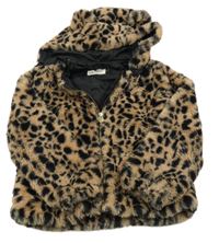 Béžovo-černá vzorovaná kožešinová podšitá bunda s odepínací kapucí H&M