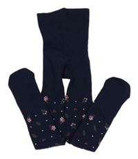 Tmavomodré punčocháče s kytičkami 