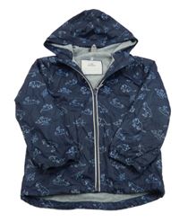 Tmavomodrá šusťáková jarní bunda s dinosaury a kapucí Topolino