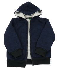 Tmavomodro-černá melírovaná propínací zateplená mikina s kapucí 