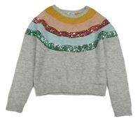 Šedý svetr s proužky a flitry Primark