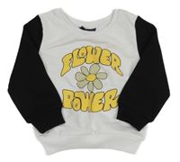 Bílo-černá mikina s nápisem a květem 