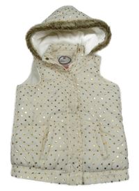 Smetanová šusťáková prošívaná zateplená vesta s puntíky a kapucí LC Waikiki