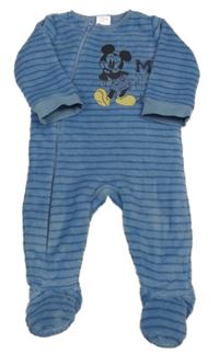 Modrá pruhovaná plyšová kombinéza s Mickeym Disney 