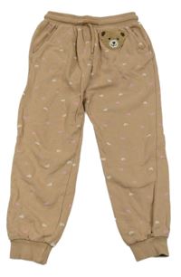 Béžové tepláky se srdíčky a medvídkem Little kids