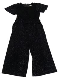 Černý sametový třpytivý culottes overal F&F