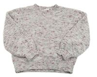 Růžovo-šedý melírovaný žinylkový svetr S. Oliver