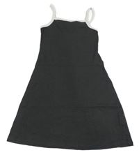 Tmavošedé žebrované šaty s bílými ramínky H&M