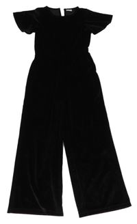 Černo-stříbrný sametový culottes kalhotový overal F&F