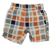 Béžovo-oranžovo-tmavomodré kostkované plátěné kraťasy Topolino