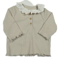 Béžové žebrované triko s límečkem George 