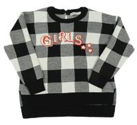 Černo-bílý kostkovaný svetr s nápisem Kotonkids