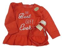 Nové - 2set - Červená peplum mikina s nápisem + čelenka Crafted 