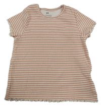 Růžovo-bílé pruhované žebrované tričko H&M