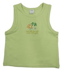 Světlezelený žebrovaný crop top s výšivkou Zara