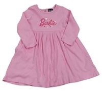 Růžové žebrované šaty s logem a srdíčky Barbie