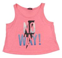 Křiklavě korálový melírovaný crop top s nápisy Page one young