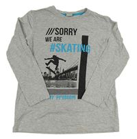Šedé melírované triko se skateboardistou a nápisy Y.F.K.