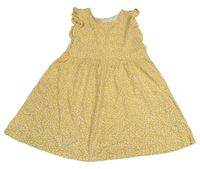 Okrovo-bílé kytičkované šaty s volánky H&M