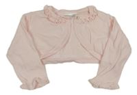 Světlerůžové propínací svetrové bolérko s volánky BABY BOUTIQUE