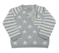 Nové - šedo-bílý svetr s hvězdičkami a pruh Bonjour Bébé