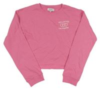 Růžová crop mikina s nápisy a srdíčky zn. Be You