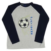 Světlešedo-tmavomodrá melírovaná fleecová pyžamová mikina s míčem a nápisem PRIMARK