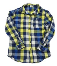 Tmavomodro-bílo-žluto-safírová kostkovaná košile crazy